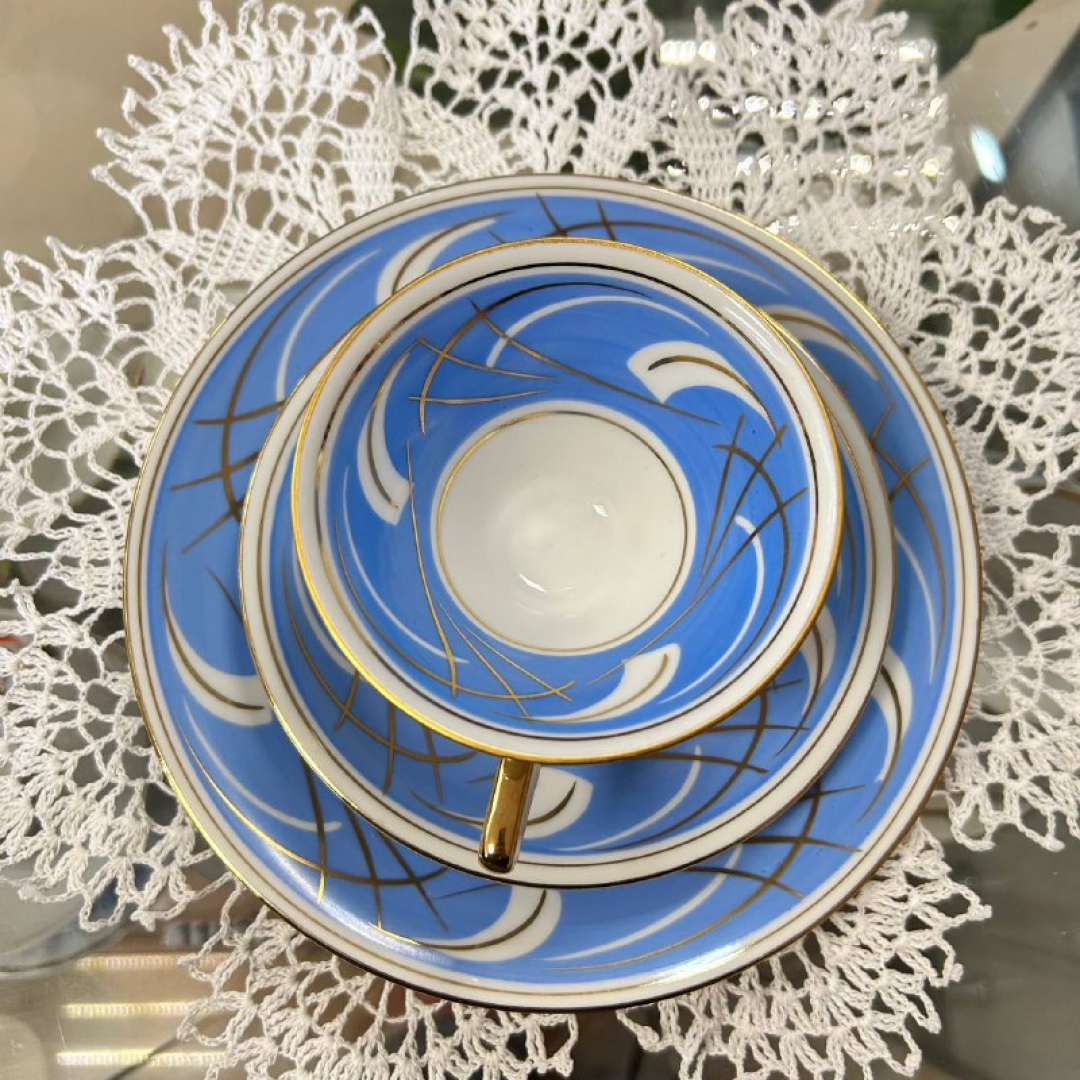 Чайное трио Fortuna Eisenberg Germany. Фарфор, деколь, позолота. Винтаж. Дефект. Картинка 5